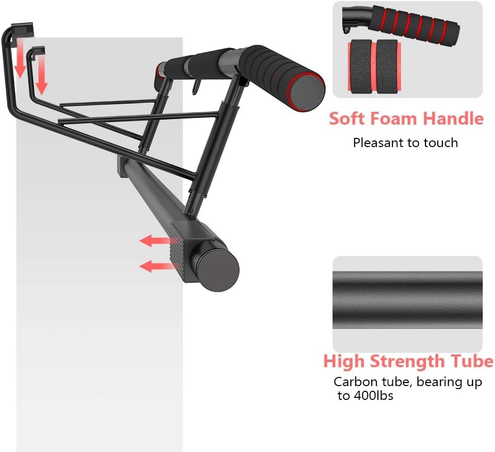 AmazeFan Pull Up Bar Doorway with Ergonomic Grip - Fitness Chin-Up Frame for Home Gym Exercise - Multi-Angle Grip - 2024 Upgrade Smart Hook (Fits Almost All Doors)