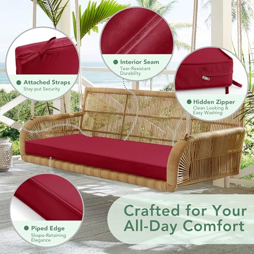 Summsun Outdoor Bench Cushion: Waterproof and Fade Resistant Patio Furniture Cushions - Non-Slip Bench Pad Cushion with Removable Cover for Garden Swing Porch Sofa Settee, 48 x 18 x 3 Inch, Red - color: Red, size: 48x18x3 Inch