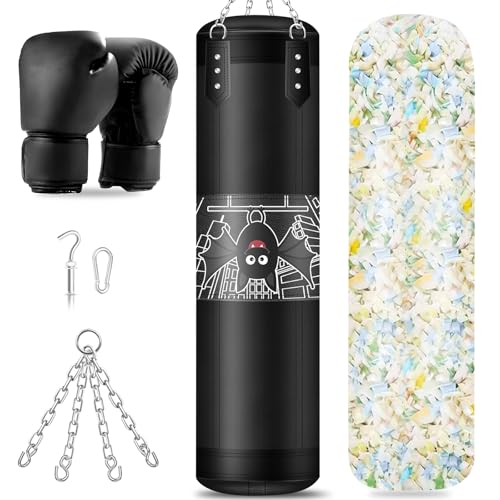 Kids Punching Bag Set, 2.75ft Filled Heavy Bag Kickboxing Bag with 2KG Sponge & 6oz Gloves, Hanging Boxing Bag for Kids Youth Boxing, MMA, Muay Thai, Karate, Martial Art, Home Gym Training - style: Bats