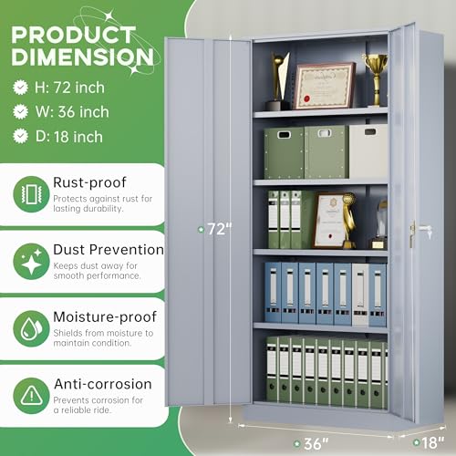 INTERGREAT Metal Storage Cabinet,72" Steel Lockable File Cabinet with Locking Doors and Adjustable Shelves,Locking Tool Cabinets for Office,Home,Garage,Gym,School (Cement Grey) - color: Cement Grey, size: MSC-D18