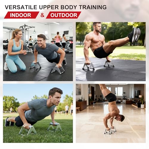 Stainless Steel Push Up Bars, 660 lb Capacity, Black | Reinforced A-frame, raised handles, wide non-slip feet, 660 lb capacity, and ready-to-use set for bodyweight training. - color: White