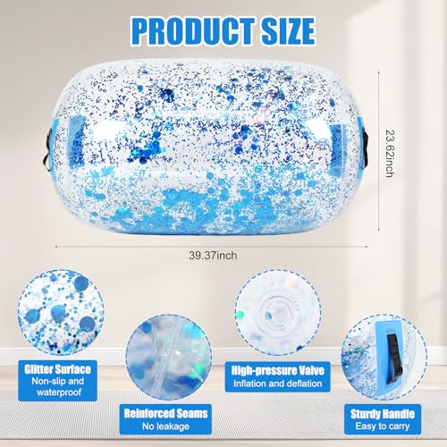 Gemscream Gymnastics Barrel Inflatable Air Roller Mat 40" x 24" Glitter Tumbling Air Barrel Gymnastic Cylinder Tumble Equipment for Back Handspring Trainer Cheerleading Yoga Home Use - color: Glitter Blue