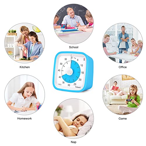 Yunbaoit Visual Timer, Silent 60-min Countdown Timer for Kids, Blue Blue | Protective Case, Time Management Tool, Mute and Ringing Alarm Available, Low Power Reminder, for Study,Game,Work,Fitness etc - color: Blue Blue