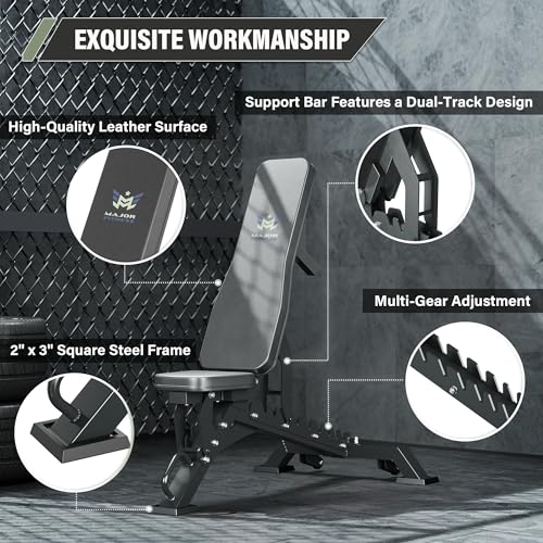 MAJOR FITNESS Weight Bench, Adjustable Workout Bench for Strength Training, Bench Press, and Full-Body Workouts for Home Garage Gym - color: Black (Elite)
