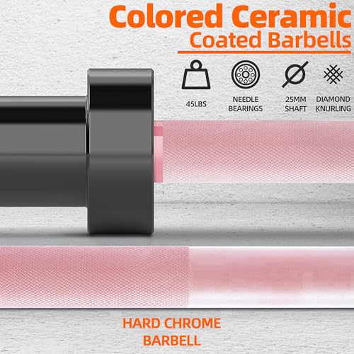 Fitvids Olympic Cerakote Barbell for Home & Commercial Gyms, 190K PSI Tensile Strength Rated for up to 1500LB Capacity - color: Pink