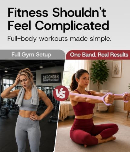 Figure 8 Resistance Band with Full Body Workout Guide, 20LB Total Body Exercise Band with Comfortable Solid Handles for Arms, Back, Shoulders, Stretching & Home Workout - color: Pink