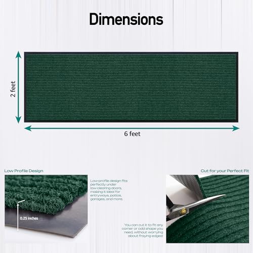Durable Rubber Door Mat - Heavy Duty, Indoor/Outdoor, Easy Clean, Waterproof, Low-Profile Mat for Entry, Patio, Garage - Stylish (Green, 6' x 2' (Mud Trapper)) - color: Green, size: 2 x 6 feet