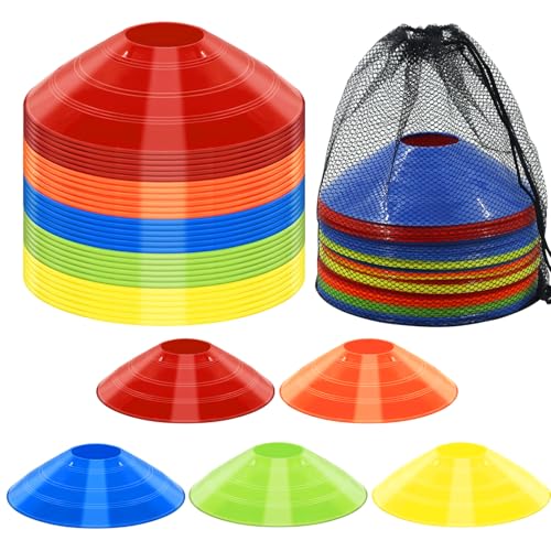 60/30 Pack Soccer Training Cones - Agility Cones with Carry Bag, Sturdy Disc Cones for Sports Training, Soccer, Football, Basketball, Indoor Outdoor Sports, Festive Events, Field Cone Markers - color: Multi-Color-30 Pack