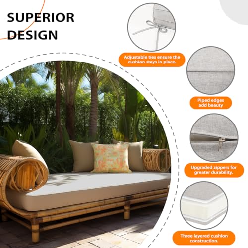 Sundale Outdoor Olefin Bench Cushion， Water-Resistant Patio Couch Cushion, Loveseat Sofa Pad with Straps Light Gray, 48 x 18 x 4 Inches - color: Light Gray, size: 48 X 18 X 4 Inch