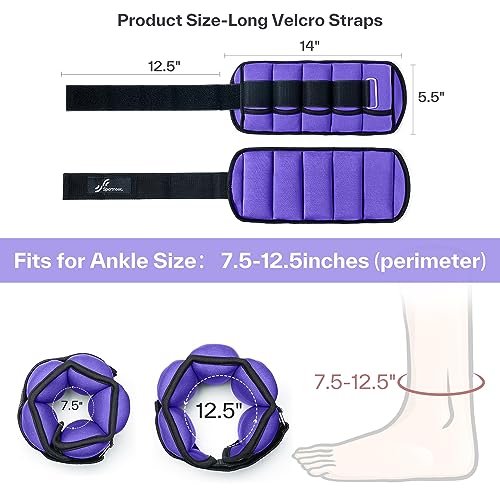 Sportneer Adjustable Ankle Weights Set - 1 Pair (2-10 lbs) Removable Sandbags for Women & Men, Comfortable Neoprene Leg Weights for Walking, Running, Pilates, Yoga, Home Workout & Physical Therapy - color: Purple