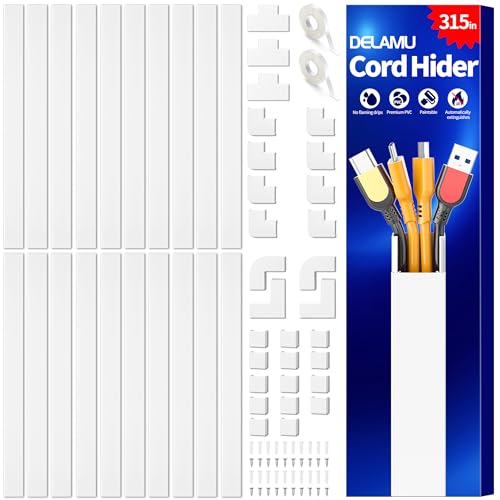 Delamu TV Cord Hider, 315in Wire Covers for 3-4 Cords on Wall, Large Cable Hider Cord Covers for Wires, Cable Management Wire Hiders for TV for Wall, L15.7X W1.18x H0.6in, White - color: White, size: 315in L x 1.18in W x 0.6in H