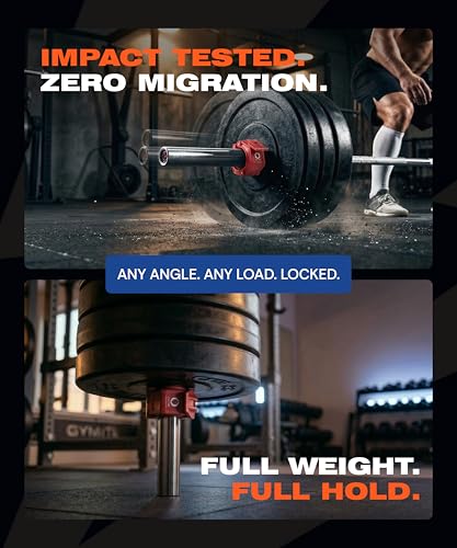 Lock-Jaw OLY 2 Barbell Collars Olympic Barbell Clamps 2 Pcs – Heavy Duty Bar Clamps for 2” & 50mm Olympic Bars – Secure Weight Bar Clamps for Strength Training & Home Gym Accessories – Quick Release - color: Red