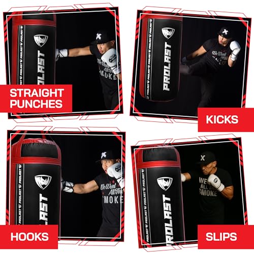 4Ft XL 135Lb Heavy Punching Kicking Bag for Adults, Boxing, MMA, Martial Arts, Muay Thai, Strength Training Equipment - color: Black / Red, size: Filled