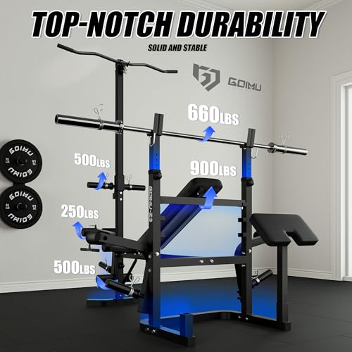 Z3 900LBS Olympic Weight Bench Set with Leg Extension, 9 in 1 Workout Press with Preacher Curl Pad and LAT Pulldown, Strength Training Bench for Home Gym - color: Bench and 120lbs Plates