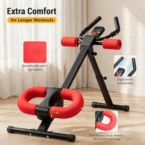 NEWBULIG Ab Machine, Abs Workout Equipment for Home Gym, Adjustable Ab Trainer Machine for Stomach Workout, Foldable Abdominal Trainer - color: Red