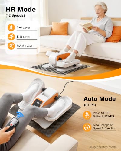 VIVURN® 023 Under Desk Elliptical Mini Electric Leg Exerciser for Senior, 12 Speeds RF Remote Display Monitor Non-Slip Mat, Quiet & Compact Seated Pedal Exerciser for Home Office Gift for Mom Dad - color: White