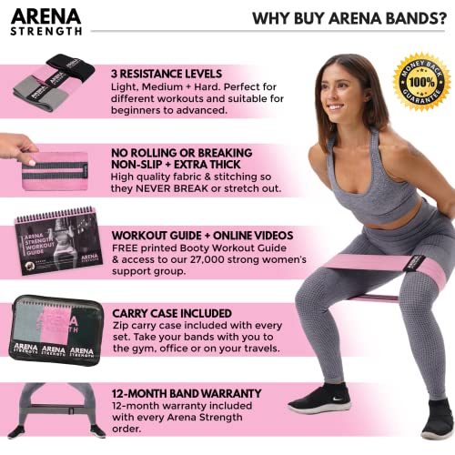 Arena Strength Fabric Booty Bands - Fabric Exercise Bands for Legs and Butt | Fabric Resistance Bands | Hip Resistance Bands with Workout Guide and Carry Case