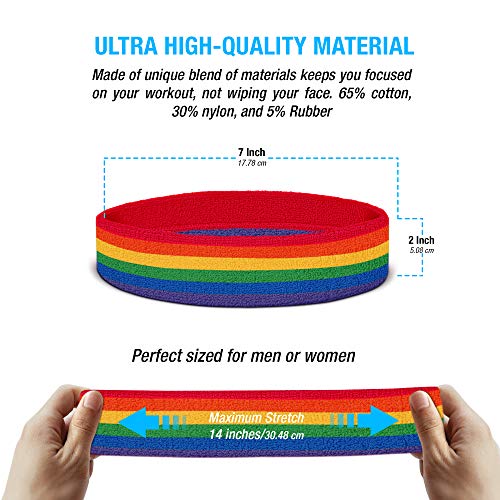 Suddora Striped Sweatband Set, Moisture Wicking 2 Wristbands and 1 Headband, Breathable Athletic Sweat Bands for Sports, Costumes & Cosplay, Matching Bands to Wear with Jersey - color: Rainbow