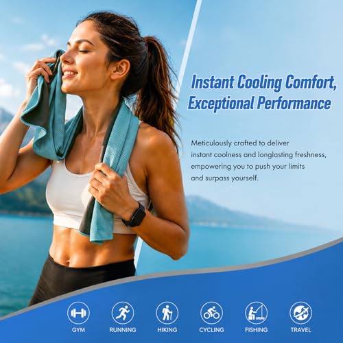 Amgico 10 Pack Cooling Towel 40"X12", Cooling Towels for Hot Weather, Instant Cooling Soft Breathable Quick Dry Microfiber Towel for Summer, Hiking, Golf, Travel, Beach, Gym, Camping & More - color: Sky Blue/Lake Blue/Royal Blue/Emerald Green/Light Purple