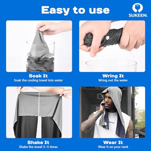 Sukeen Cooling Hoodie Towel, Absorbent Quick-Drying Cooling Towels for Neck and Face, UV Sun Protection Cooling Neck Wraps Sport Head Cooling Towel Hot Weather - color: Black/Grey