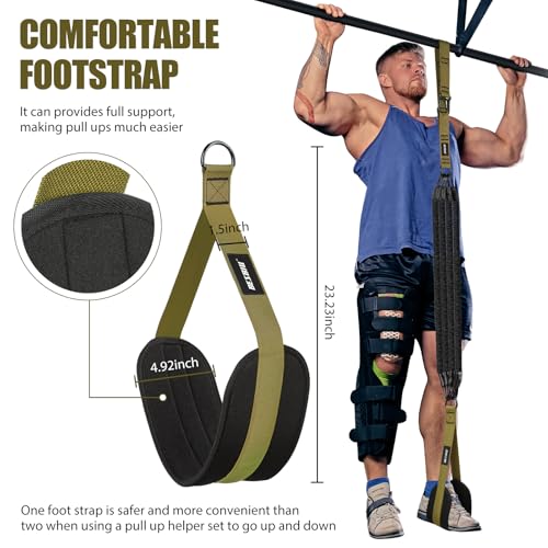 Pull Up Assistance Bands 260lbs, Heavy Pull Up Bands Resistance Bands for Pull Ups Working Out with Feet Rest, Pull Up Bar Bands Assistance Bands Strength Training Workout Equipment, Height Adjustable - color: army green