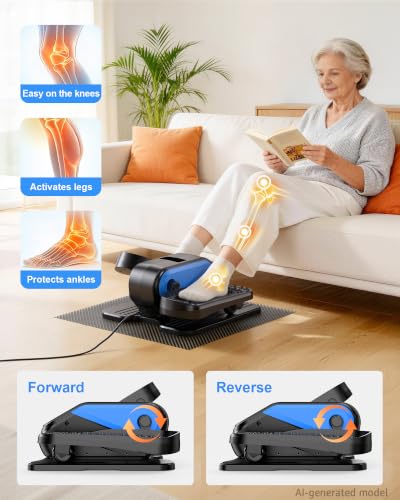 VIVURN® 023 Under Desk Elliptical Mini Electric Leg Exerciser for Senior, 12 Speeds RF Remote Display Monitor Non-Slip Mat, Quiet & Compact Seated Pedal Exerciser for Home Office Gift for Mom Dad - color: Blue