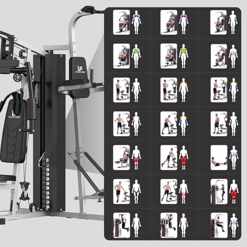 ULTRA FUEGO Multifunctional Home Gym Equipment Workout Station with Pulley System, Arm, and Leg Developer for Full Body Training - style: 118lb Black Home Gym Station with Power Tower