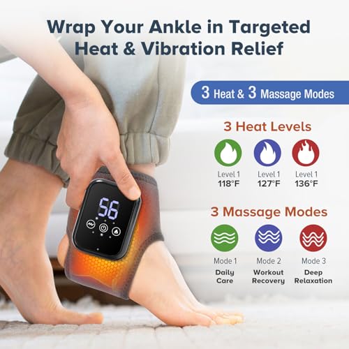 2 Pack Cordless Ankle Massager for Pain Relief with Heat, FSA Eligible Heated Foot Massager for Neuropathy, Ankle Heating Pad with Massage, Triple Therapy Ankle Wrap for Plantar Fasciitis, Gray - color: Gray, size: 2 PCS