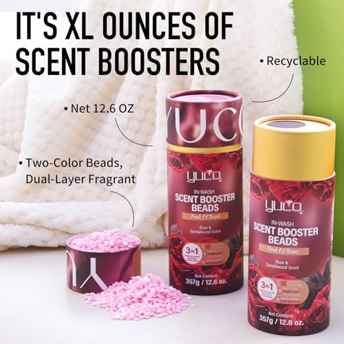 YUCO In-Wash Laundry Scent Booster Beads, Laundry Beads For Odor Protection, 2-in-1 Rose & Sandalwood Scent Beads, Long-Lasting Freshness Up to 12 Weeks, Eco‑Friendly & Safe, 12.6OZ