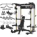 MAJOR FITNESS F22 Power Rack, 1600lbs All-in-One Squat Rack with Dual Pulley System, Heavy-Duty Steel Frame, Attachments & Storage for Home Gym Strength Training - color: Khaki, style: F22 (with Bench Elite BK)