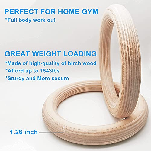 Wood Gymnastic Rings with Adjustable Number Suspension Trainer Straps with Cam Buckle 15ft Olympic Rings 32/28mm Heavy Duty 1543/992lbs for Pull Up Bar Workout Exercise Gym Hanging Rings Indoor - color: 32mm ring only(no straps)