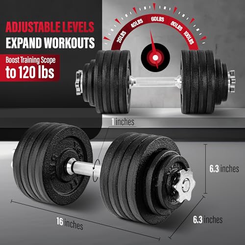 Yes4All Old School Adjustable Dumbbell Set with Weight Plates, Star Lock Collars/Connector, 40lbs to 200lbs Adjustable Weight Plates Set - color: G. 52.5LB Dumbbell Single - Black