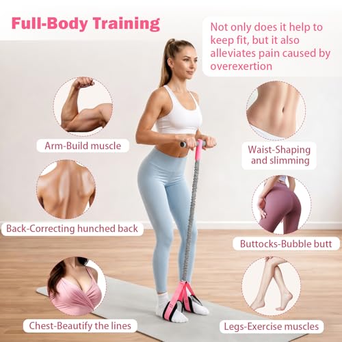 Pedal Resistance Band with Handle, 6-Tube Elastic Foot Pedal Resistance Band, Natural Rubber Ankle Puller Sit-up Exercise, Multifunction Fitness Band for Abdomen, Waist, Arm, Leg Stretching Training - color: Upgraded-Grey Pink