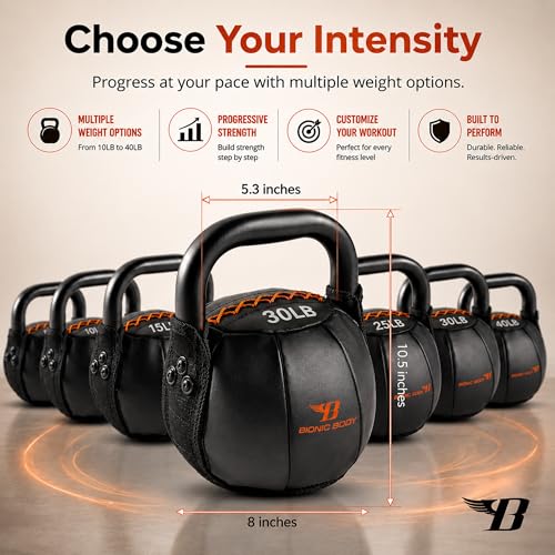 Bionic Body by Kim Lyons Soft Kettlebell with Handle | Soft Weight for Strength Training, Conditioning, Core & Full Body Workouts | Ergonomic Grip | Home Gym, Cross Training, HIIT & Functional Fitness Equipment - style: Orange - 30 LB