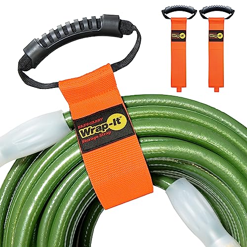 Easy-Carry Wrap-It Storage Straps - 28" (2-Pack) Blaze Orange | Heavy-Duty Hook and Loop Cord Carrying Strap, Hanger, and Organizer with Handle for Pool Hoses, Garden Hoses, Cords, Cables - color: Blaze Orange, size: 28" (2 Pack)