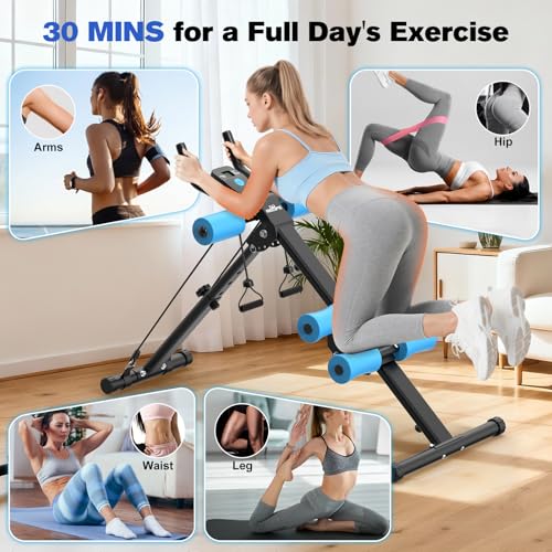 RELIFE REBUILD YOUR LIFE AB Workout Machine Adjustable Ab Trainer Machine Foldable Ab Cruncher Strength Training Equipment for Home Gym, Full Body Workout Equipment 440 LBS - color: Blue