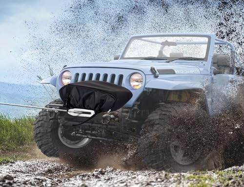 Small Winch Cover, Weather Resistant Dustproof Cover Ideal for Electric Winches 2500 to 5500 lbs, Heavy Duty Waterproof UV-resistant Winch Protective Cover, Indoor/Outdoor Use