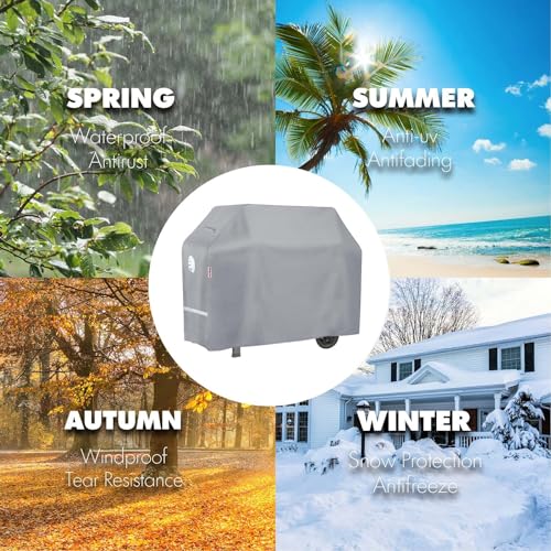 Turtle Life BBQ Grill Cover, 64 Inch Heavy Duty Waterproof 4-6 Burner Barbecue Gas Grill Covers for Weber Genesis Char-Broil Brinkmann, Gray - color: Gray, size: EVO-64in