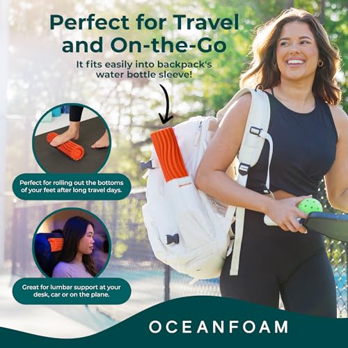 Oceanfoam Ripple Travel Foam Roller (11" x 3.35") Firm Mini Foam Roller for Physical Therapy, Deep Tissue Massage, Back Pain - High Density, Ergonomic Wave Textured - Yoga, Pilates, Exercise (Orange) - color: Orange