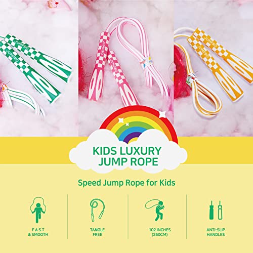 KSY Kids Jump Rope (Crystal Series) – Durable PVC Jump Rope for Kids Ages 6-12 – Lightweight, Adjustable, and Tangle-Free – Made in Korea - color: Pink/White