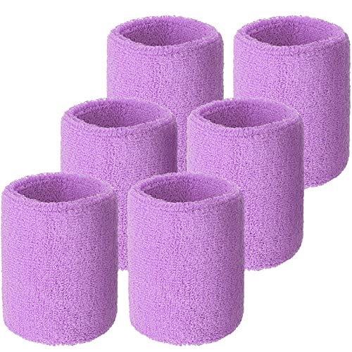 Willbond Wrist Sweatbands, Sports Sweatbands for Competition, Sweat Absorbent, for Basketball, Tennis, Football, Running and Work (Pack of 6) - color: Fresh Purple