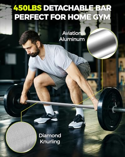 DASKING 4ft/4.9ft Barbell, 2-Inch Olympic Detachable Bar, Portable Strength Training Bar for Weightlifting, Squat, Bench Press, Home Gym, 450LBS, Includes Silent Collars - size: 4.9 Ft