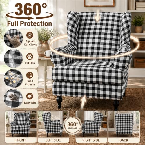NILUOH Wingback Chair Slipcover 2 Pieces, Stretch Spandex Wingback Chair Covers Washable Slipcover for Wingback Armchairs Non-Slip Furniture Protector with Elastic Bottom for Living Room - color: 14