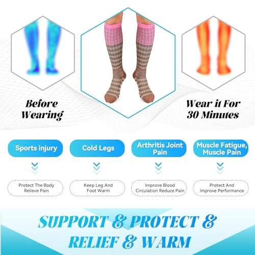 IRAMY Compression Socks Women Ankle Support Gradient Compression Wicking Moisture Knee High Socks 3 Packs - color: Pink+black+brown-3 Packs, size: X-Large