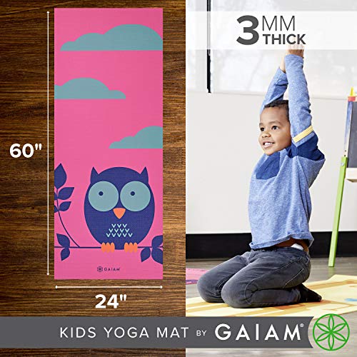 Gaiam Kids Yoga Mat Exercise Mat, Yoga for Kids with Fun Prints - Playtime for Babies, Active & Calm Toddlers and Young Children - color: Owl