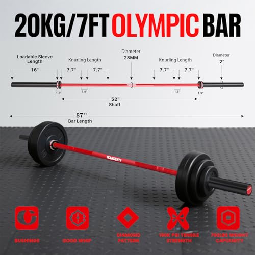 7FT Olympic Barbell 45lb,28MM 2 Inch Olympic Bar for No. 45 Steel,Olympic Weight Bars for Lifting,CrossFit,Bench Press,Deadlift,Squats,Strength Training bars - color: Red-700LBS