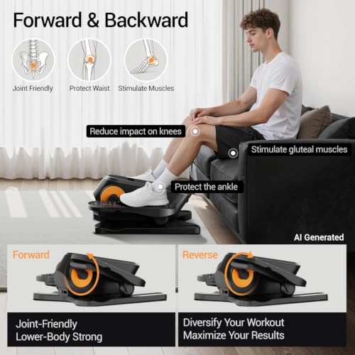 Under Desk Elliptical Machine Seated Pedal Exerciser | Quiet Leg Exerciser While Sitting, Mini Portable Leg Exercise Machine with Remote, Adjustable 12-Speeds, Manual & Auto Mode - color: Orange