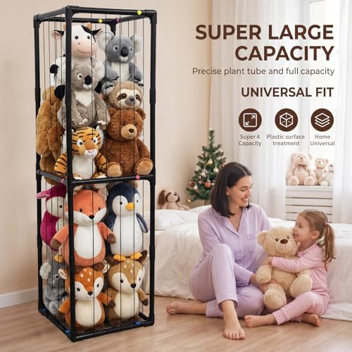 Stuffed Animal Storage, Storage Organizer with Elastic Band, Thicken PVC Tube Large Stuffed Animals Holder for Nursery Playroom Bedroom Room Furniture Plush Storage-Black - color: Black