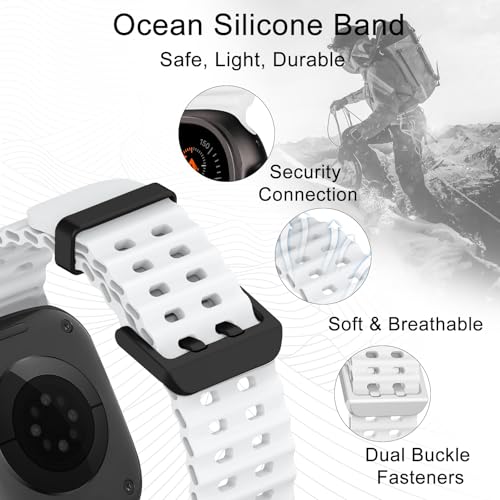 Ocean Silicone Sport Band - Compatible with Apple Watch Ultra 2/Ultra Bands 49mm 45mm 44mm for Men Women, Breathable Soft Waterproof Strap for iWatch Ultra 2, iWatch Ultra Series 10 46mm SE/9/8/7/6/5 - color: Ocean/White