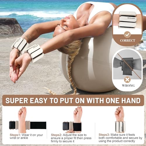 BECOJADDE Ankle Weights Set of 2 (1 lb/2 lb Each) for Women Men Adjustable Wrist Bracelet for Home Gym Weighted Bangles Wristbands Leg Arm Weights for Walking Swimming Running Pilates Yoga Gym - color: Sand Taupe, size: 4 Lb Pair (2 Lb Each)